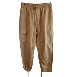 Y2K Cargo Pants Womens Size Large Tan Stretch Lightweight Utility Casual Grunge